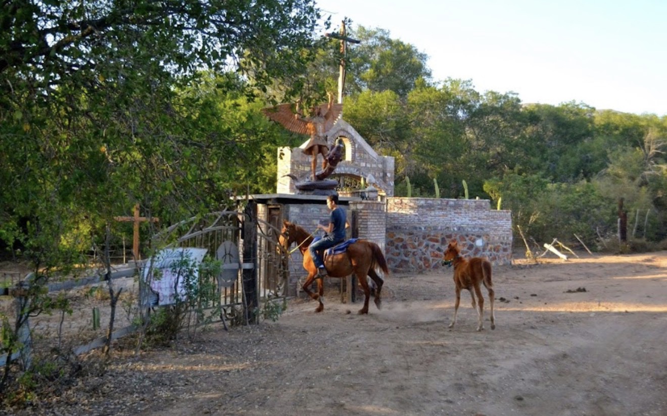 Entrada de la hacienda con caballos